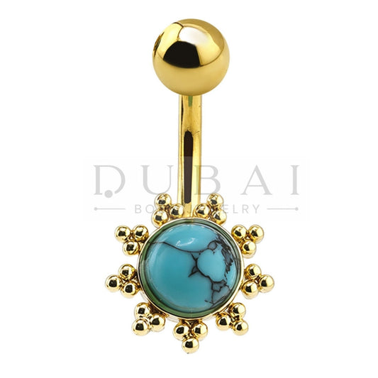 Steel 316L Externally Belly Button Bananabell with Turquoise Sun Charm Design