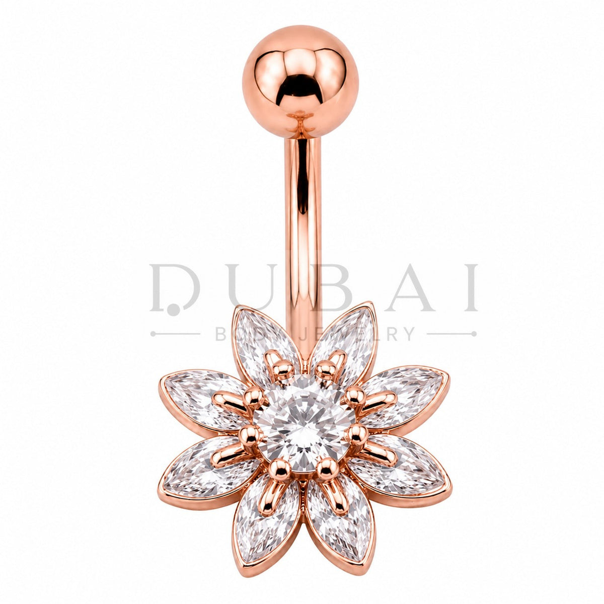 Steel 316L Externally Belly Button Bananabell with Clear Crystal Flower Design