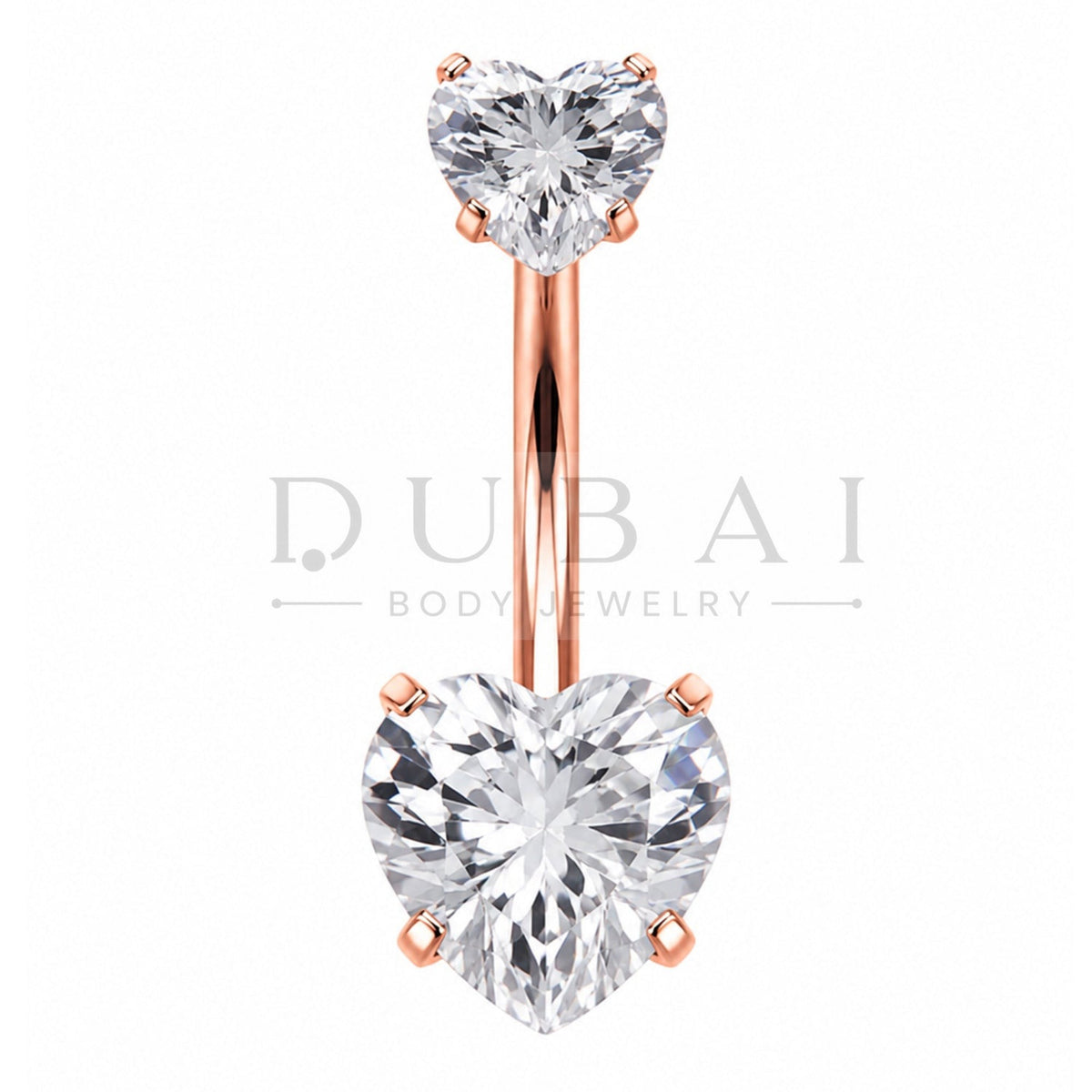 Steel 316L Internally Belly Button Bananabell with Prong Crystal Clear Heart Design