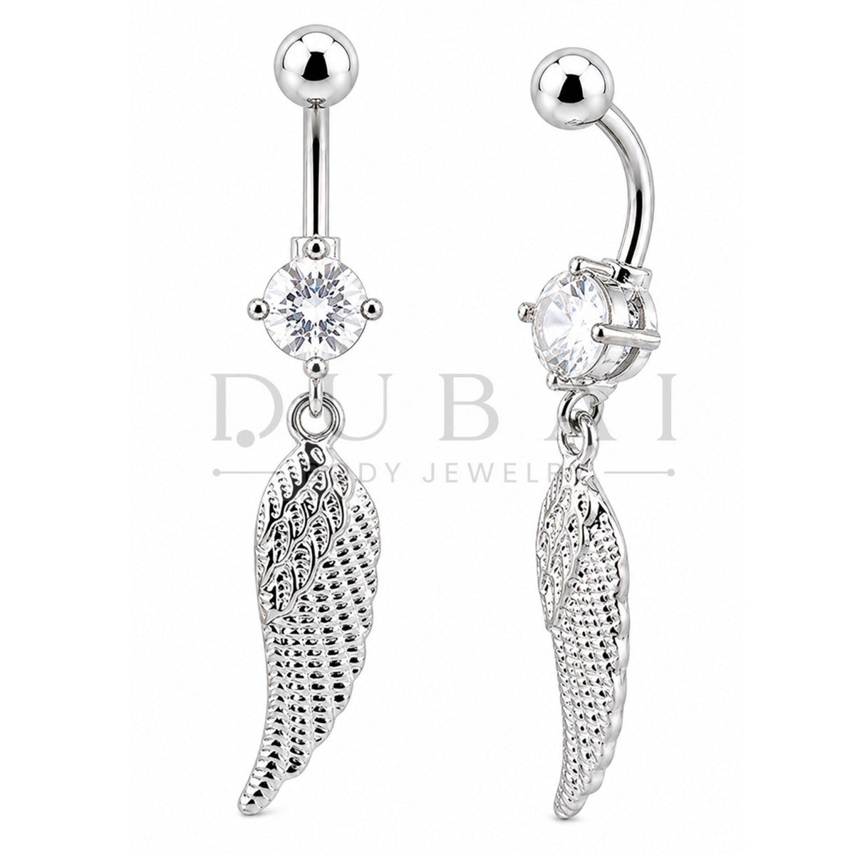 Steel 316L Externally Belly Button Bananabell with Crystal Angel Wing Dangle Design