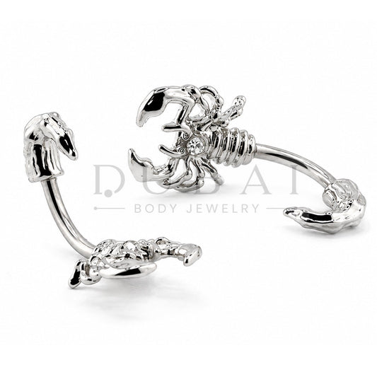 Steel 316L Externally Belly Button Bananabell in Brass Scorpion Design with Center Crystal