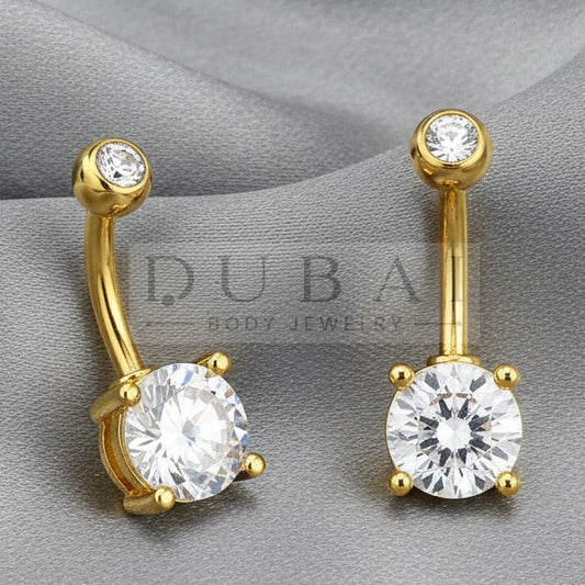 Steel 316L Externally Belly Button Bananabell with Prong Setting Round Crystal Design