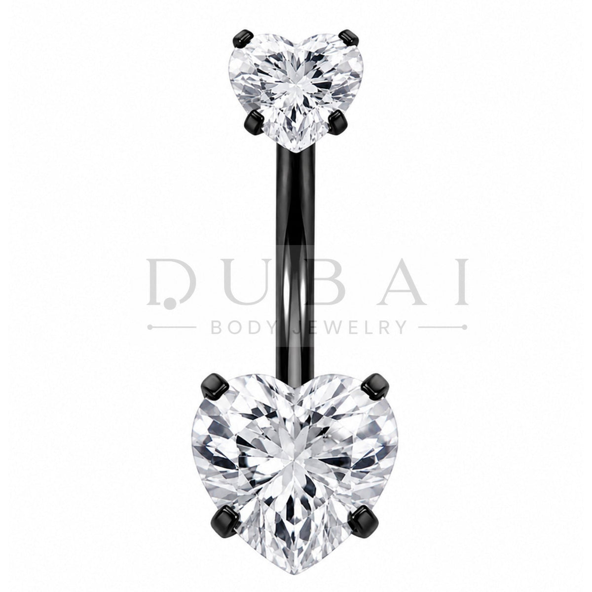 Steel 316L Internally Belly Button Bananabell with Prong Crystal Clear Heart Design