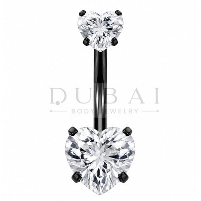 Steel 316L Internally Belly Button Bananabell with Prong Crystal Clear Heart Design