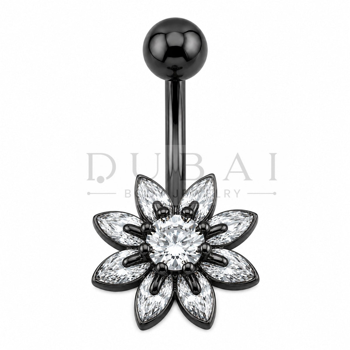 Steel 316L Externally Belly Button Bananabell with Clear Crystal Flower Design