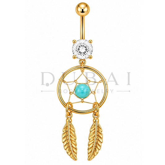 Steel 316L Externally Belly Button Bananabell with Dream Catcher Dangle Design