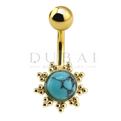 Steel 316L Externally Belly Button Bananabell with Turquoise Sun Charm Design