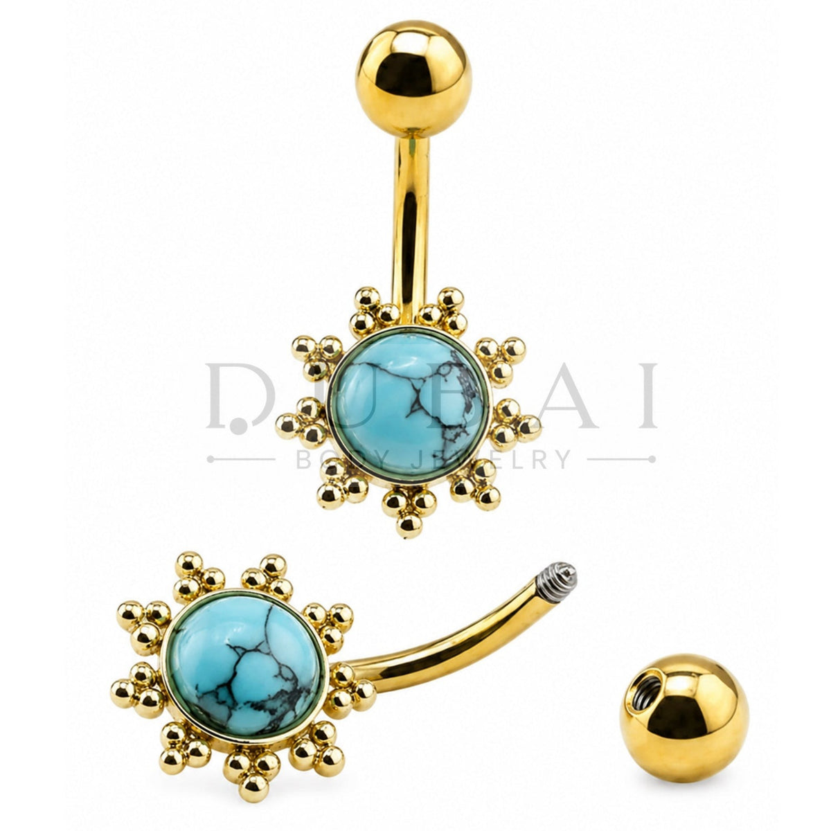 Steel 316L Externally Belly Button Bananabell with Turquoise Sun Charm Design