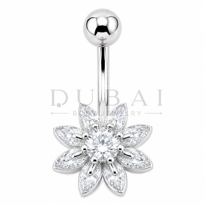 Steel 316L Externally Belly Button Bananabell with Clear Crystal Flower Design