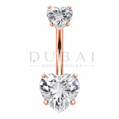 Steel 316L Internally Belly Button Bananabell with Prong Crystal Clear Heart Design