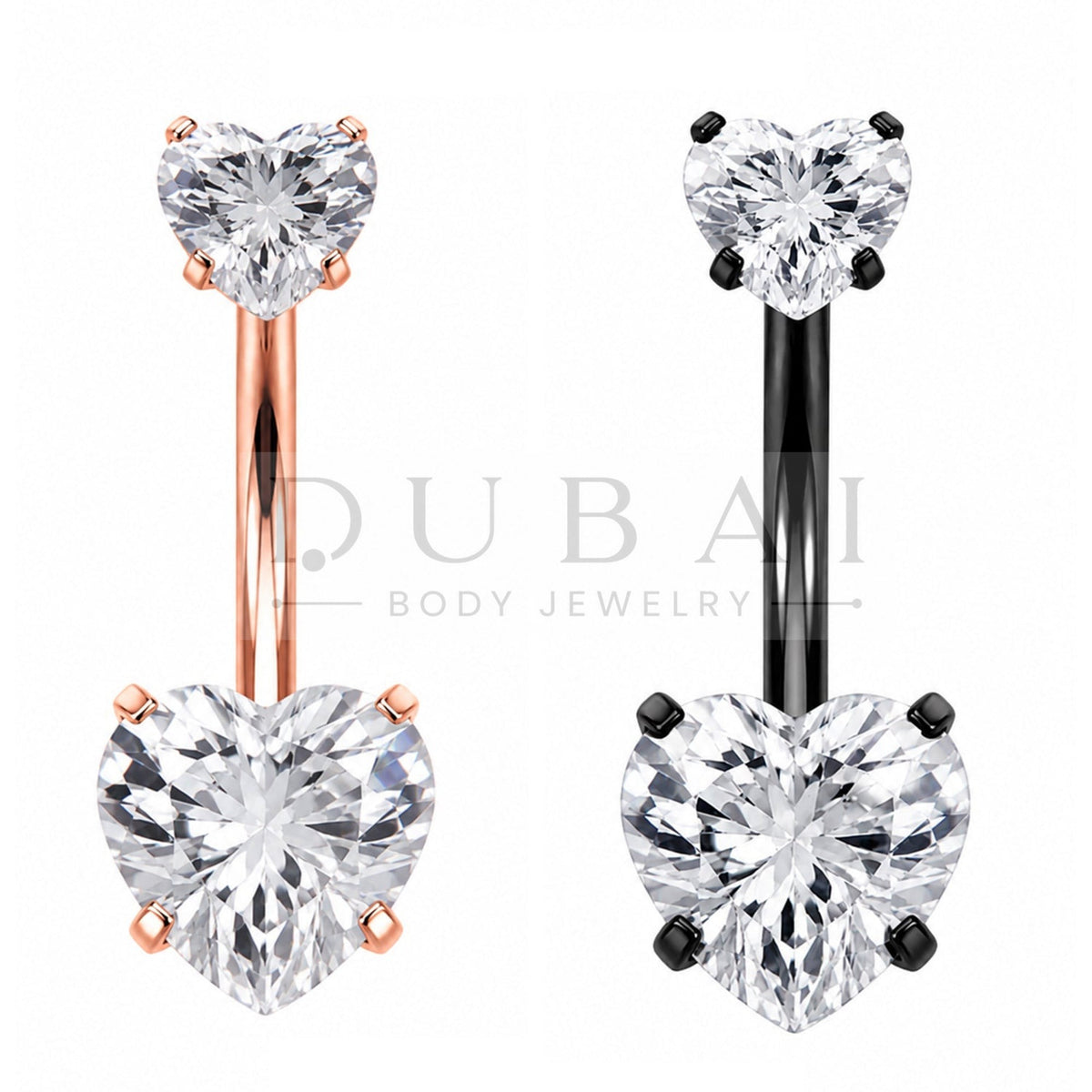 Steel 316L Internally Belly Button Bananabell with Prong Crystal Clear Heart Design