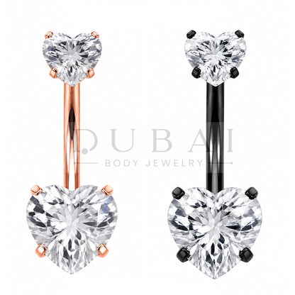 Steel 316L Internally Belly Button Bananabell with Prong Crystal Clear Heart Design