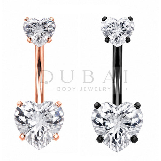 Steel 316L Internally Belly Button Bananabell with Prong Crystal Clear Heart Design
