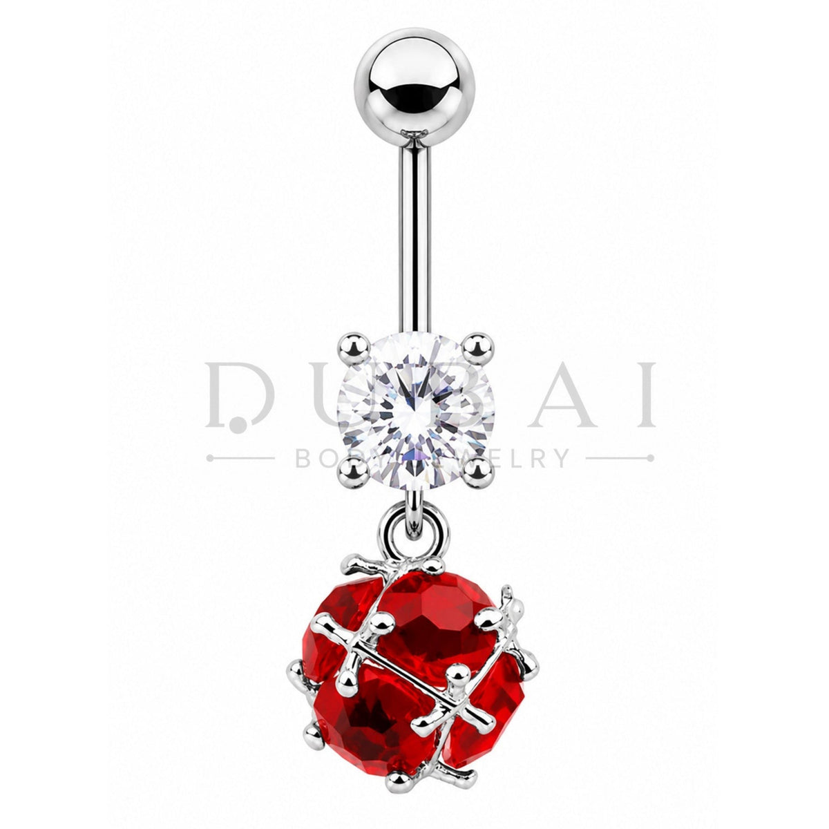 Steel 316L Externally Belly Button Bananabell with Ruby Crystal Dangle Design