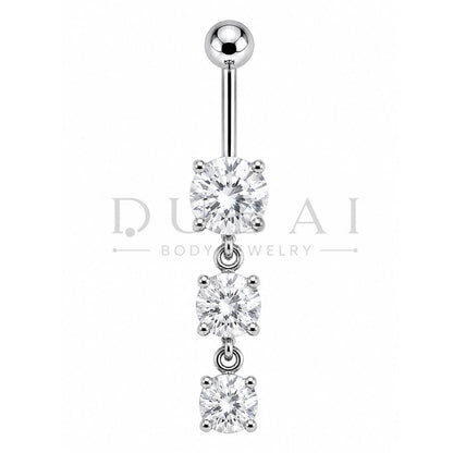 Titanium G23 Externally Belly Button Bananabell with Triple Round Cubic Zirconia  Dangling Design