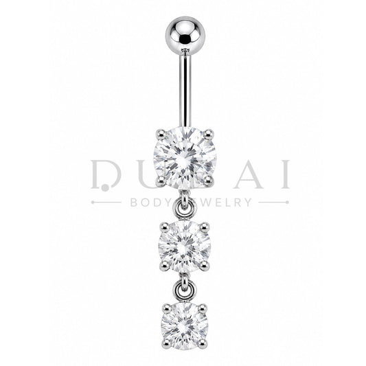 Titanium G23 Externally Belly Button Bananabell with Triple Round Cubic Zirconia  Dangling Design
