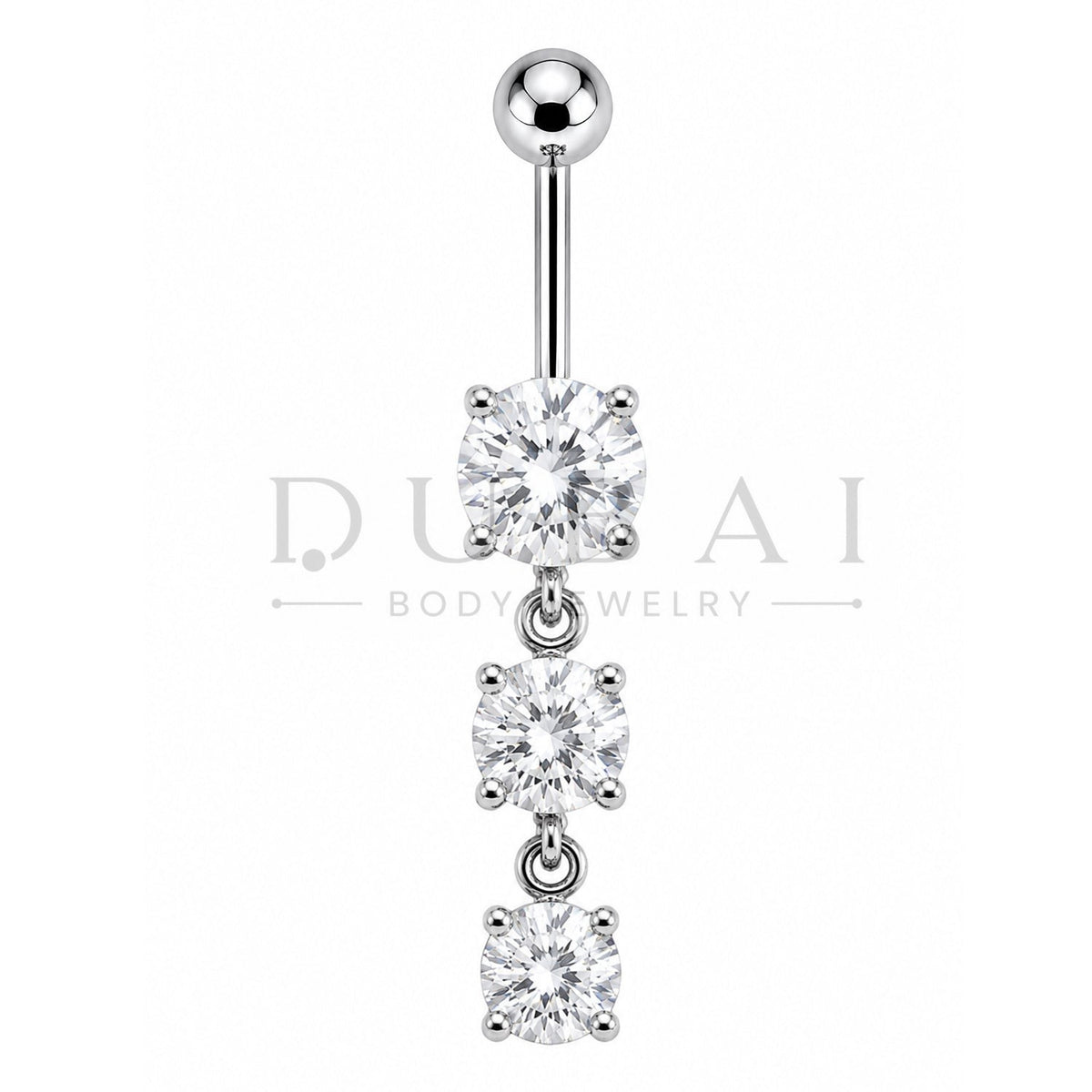 Titanium G23 Externally Belly Button Bananabell with Triple Round Cubic Zirconia  Dangling Design